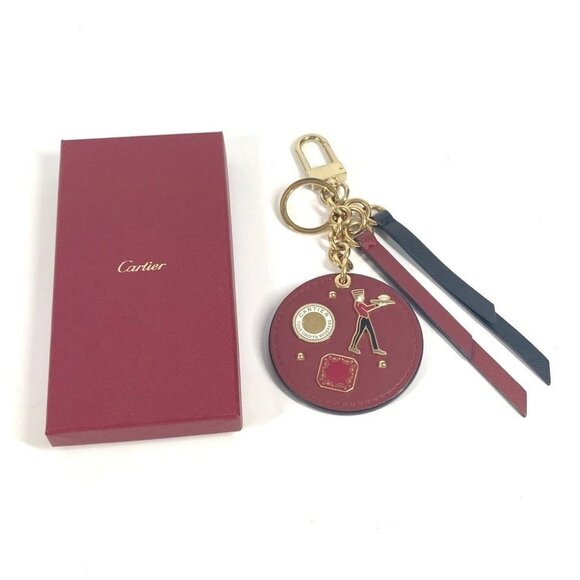 CARTIER Diavolo de Cartier medallion key ring Bag Charm Key Holder Leather Red - Picture 1 of 15